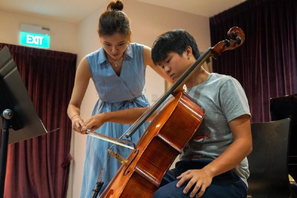 Cellist Cho Yoon-Kyung masterclass with young student at Tanglewood Music School Bukit Timah